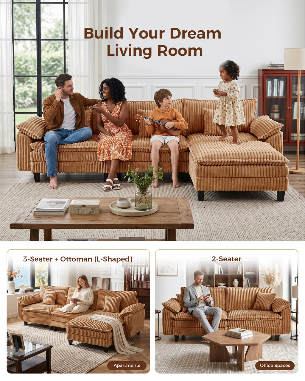 113" Modular L-Shaped Cloud Sectional Sofa - Camel