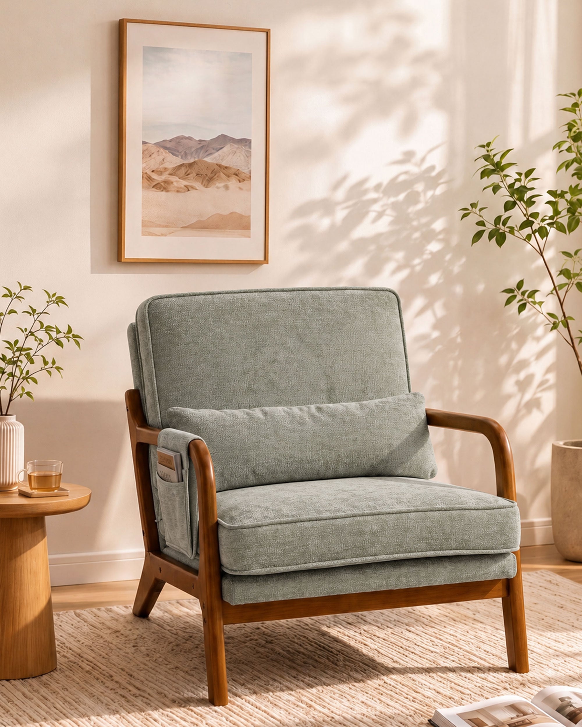 Mid-Century Modern Accent Chair with Side Storage Pocket