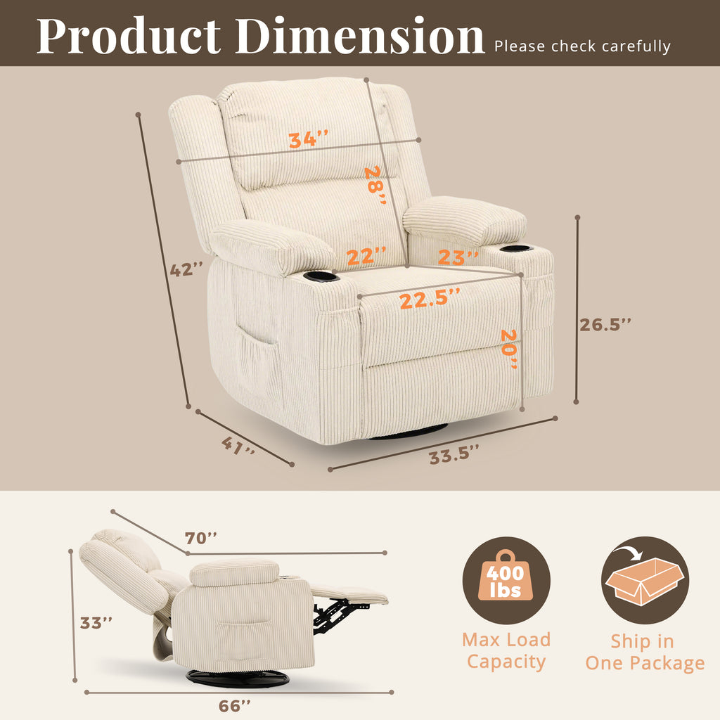 Swivel Rocker Recliner Chair,Cream Beige