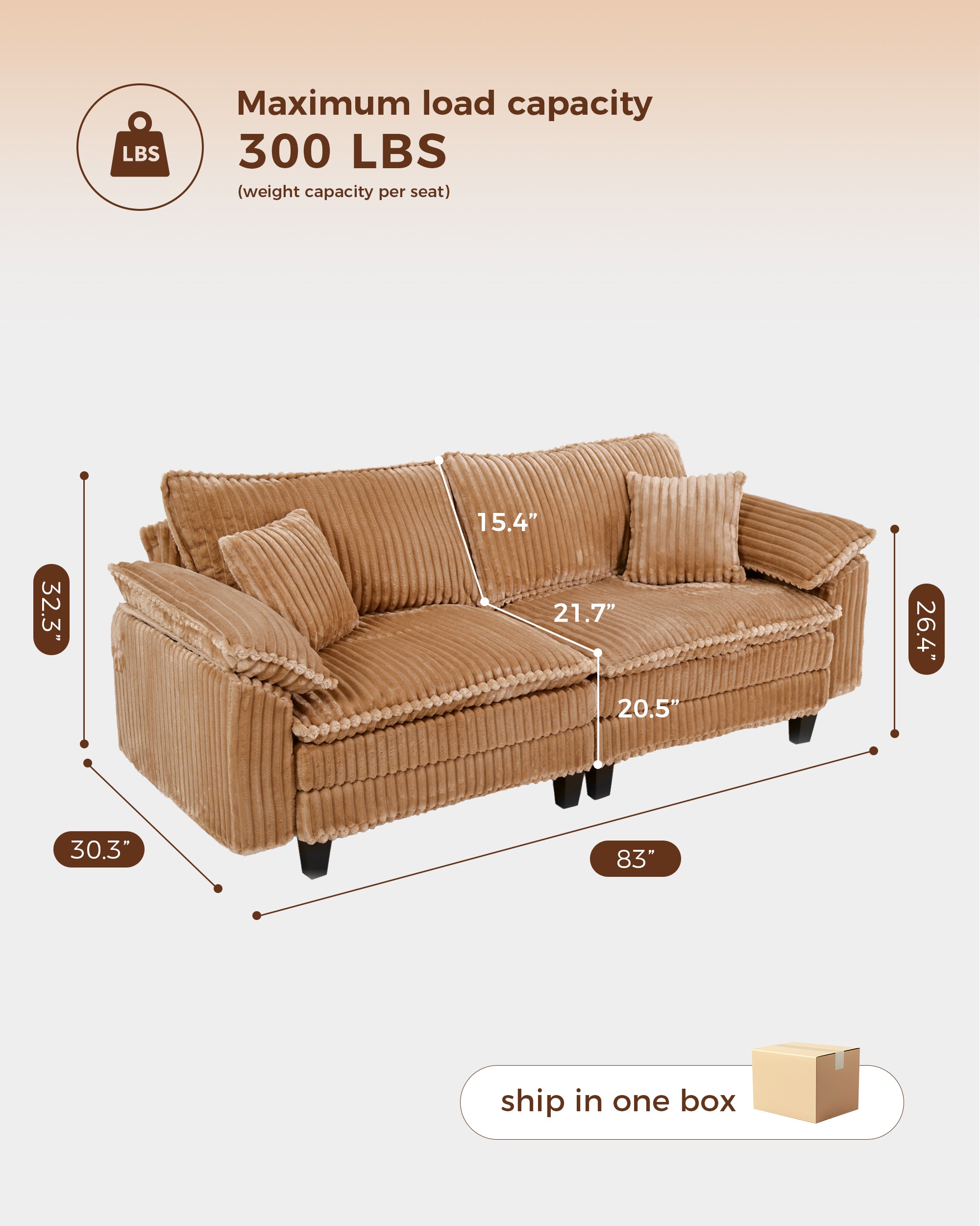 Aspen 83" Deep Seat Cloud Loveseat Sofa - Camel Corduroy