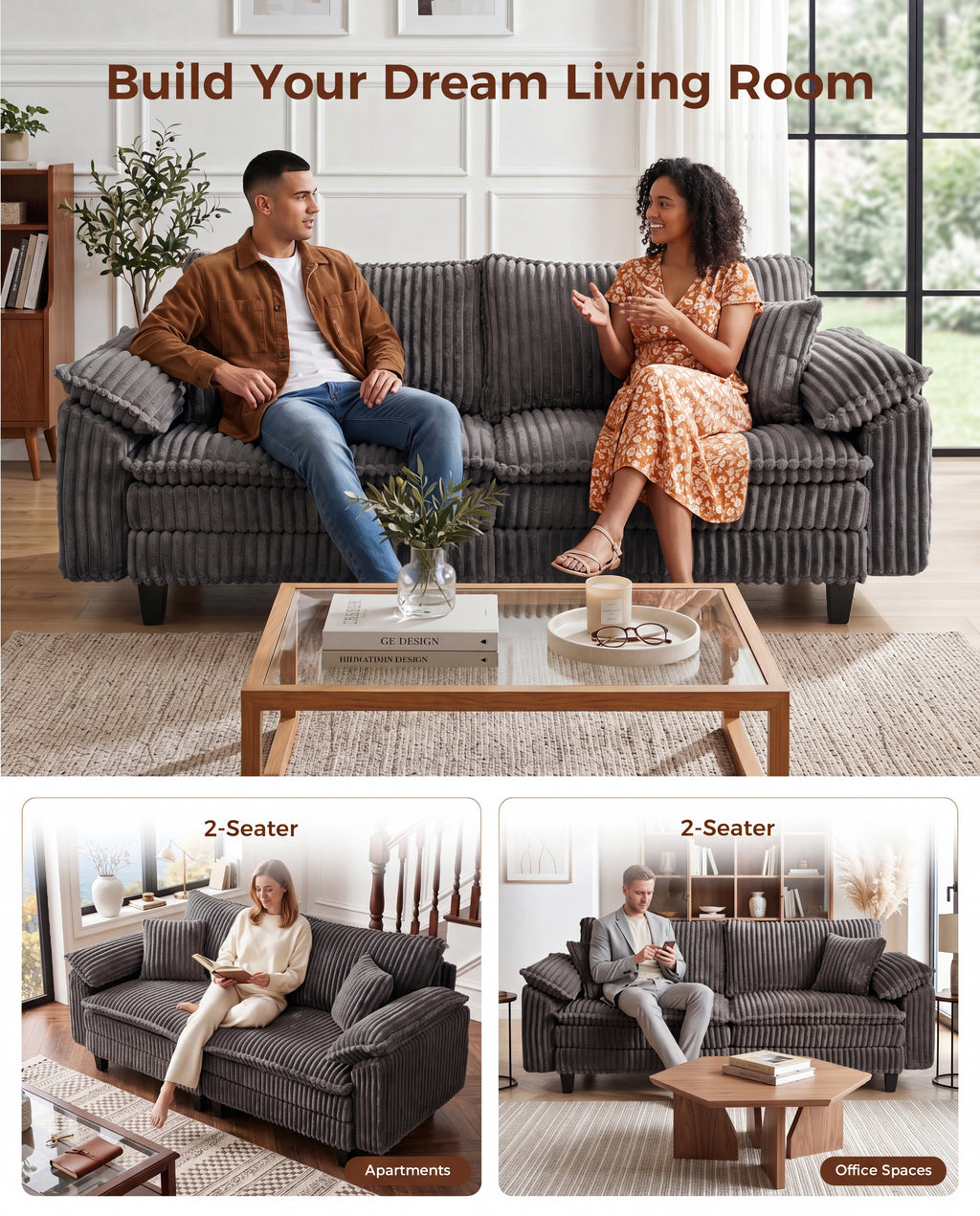 83" Deep Seat Cloud Loveseat Sofa - Gray Corduroy