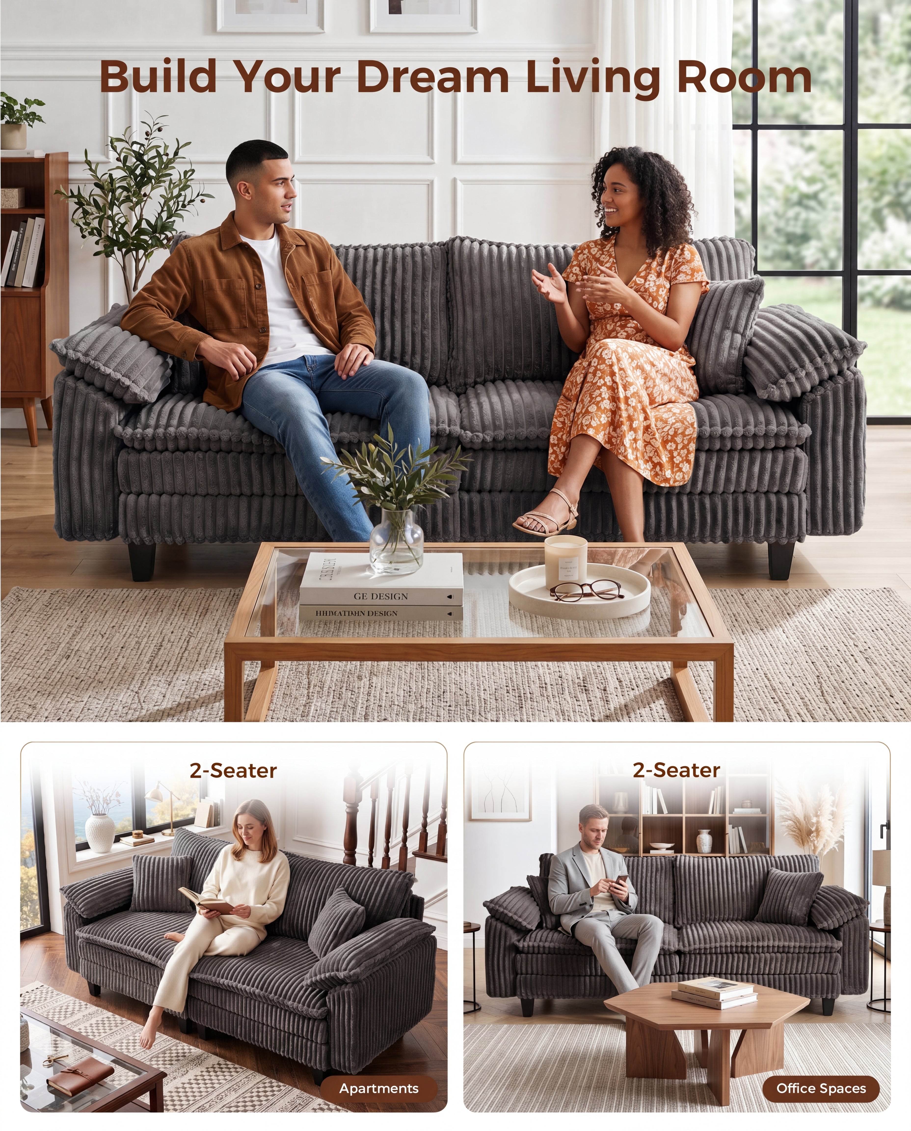 83" Deep Seat Cloud Loveseat Sofa - Gray Corduroy