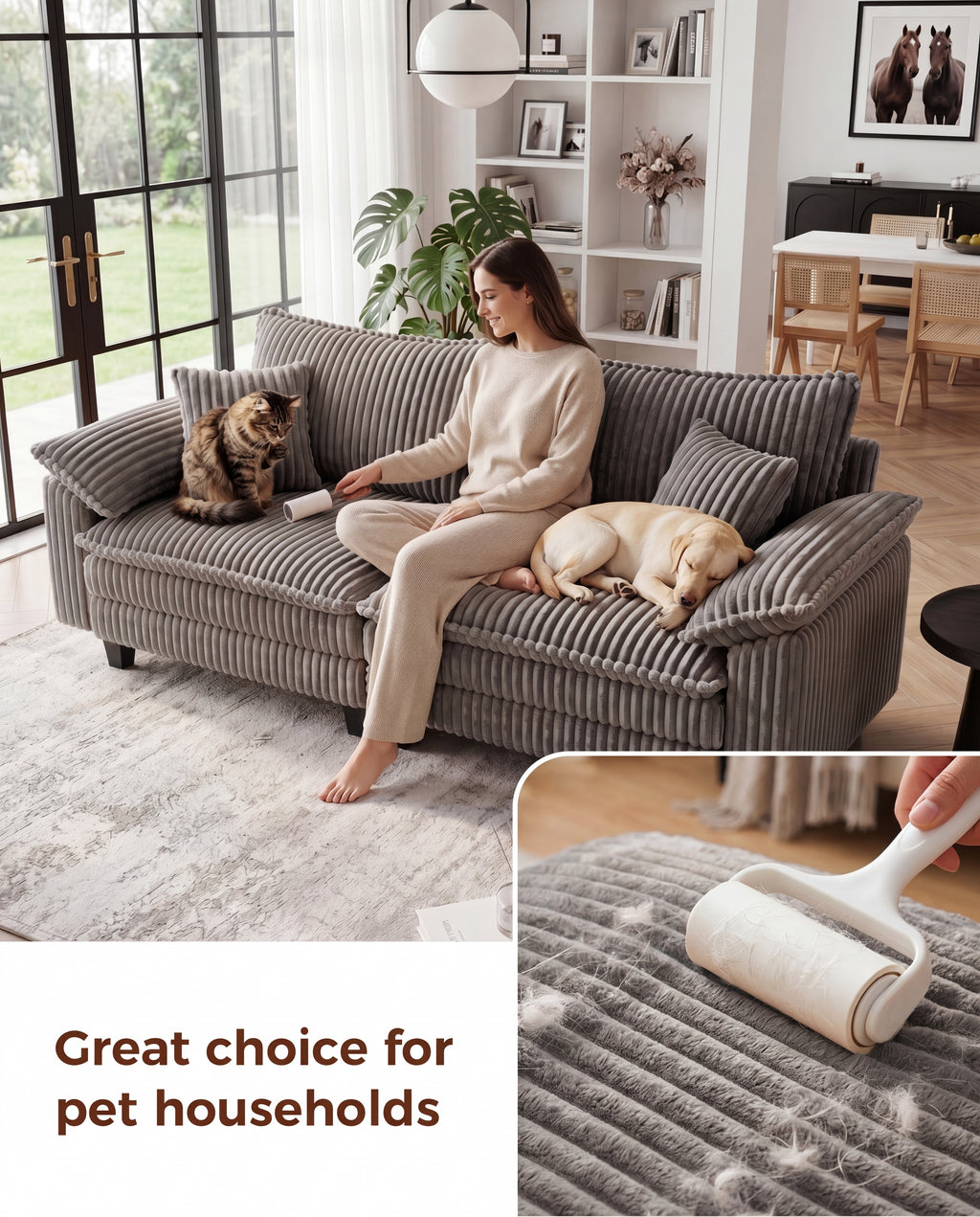 83" Deep Seat Cloud Loveseat Sofa - Gray Corduroy