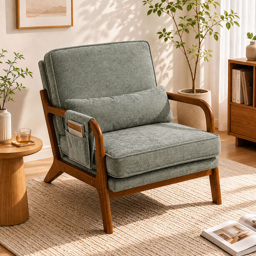 Mid-Century Modern Accent Chair with Side Storage Pocket