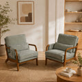 Set of 2 Mid-Century Accent Chairs with Solid Wood Frame - Sage Green