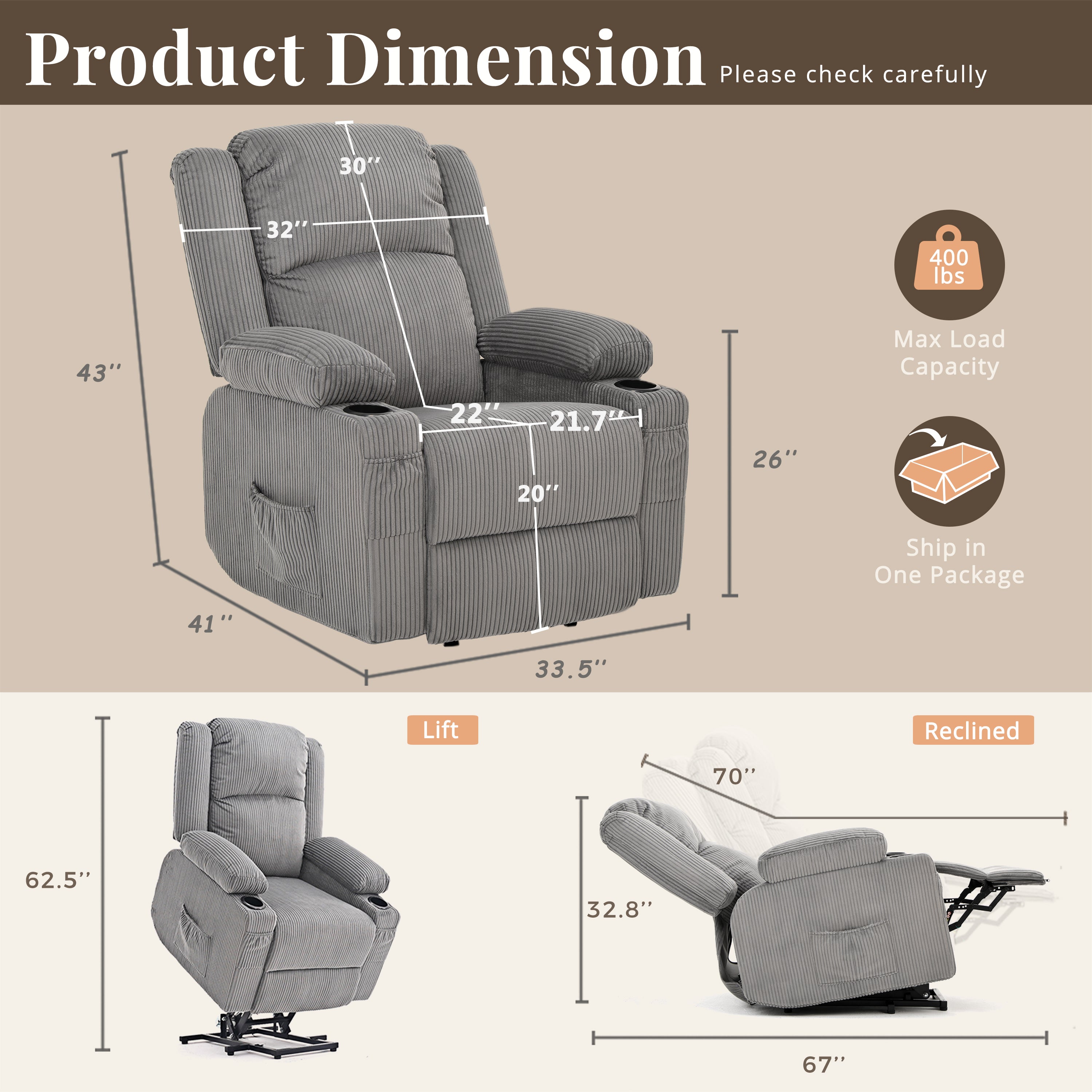 Power Lift Recliner Chair,Grey