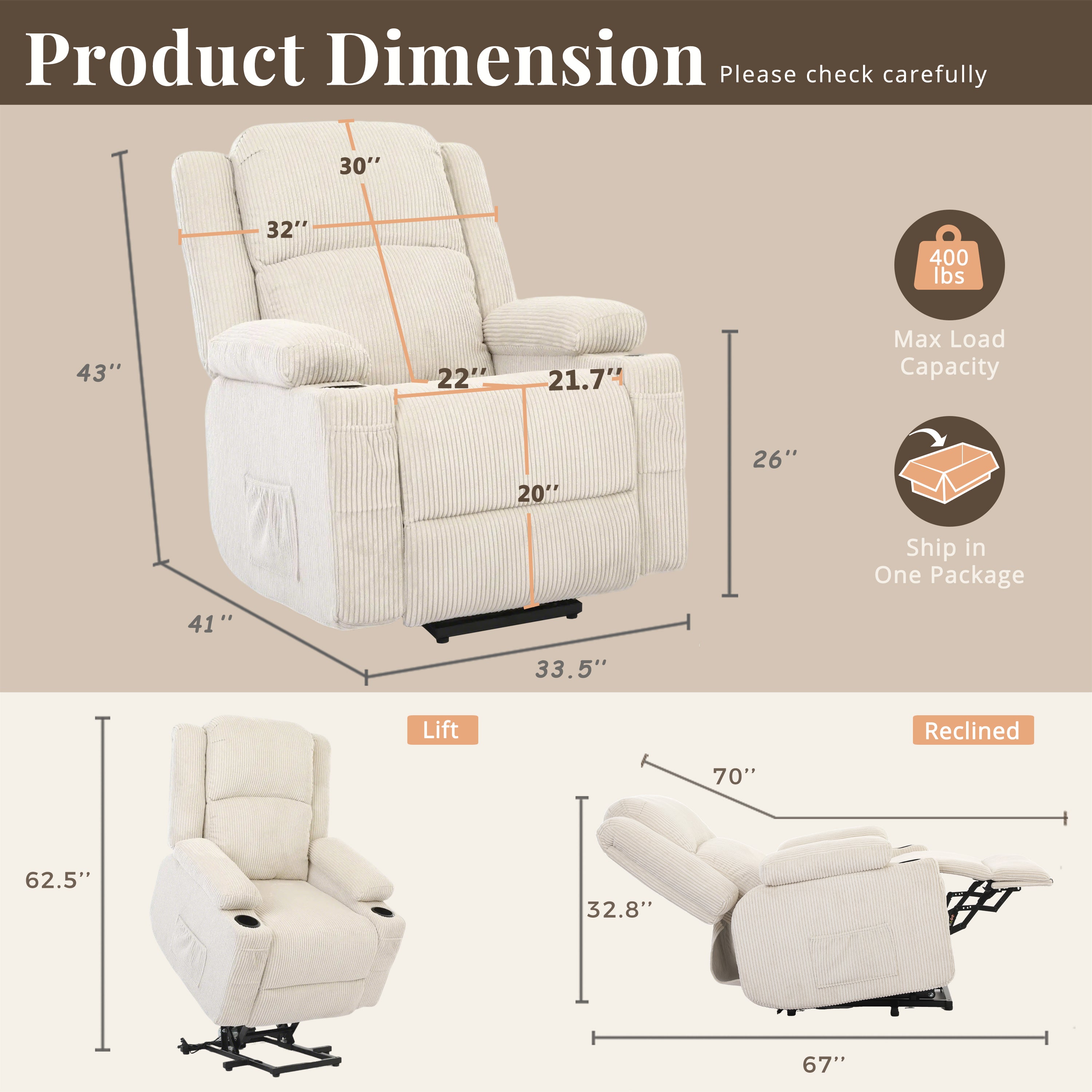 Power Lift Recliner Chair,Cream Beige
