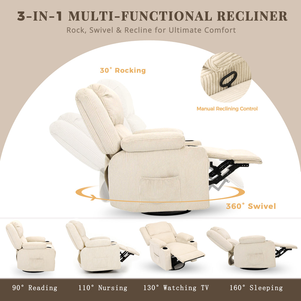 Swivel Rocker Recliner Chair,Cream Beige