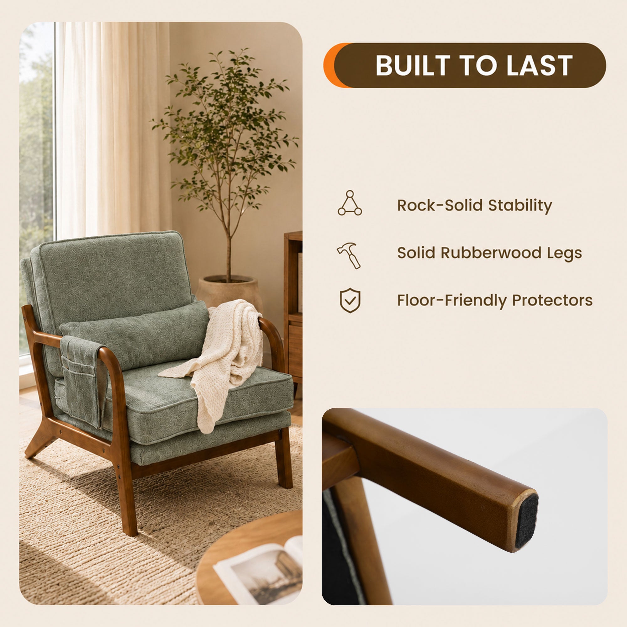 Mid-Century Modern Accent Chair with Side Storage Pocket