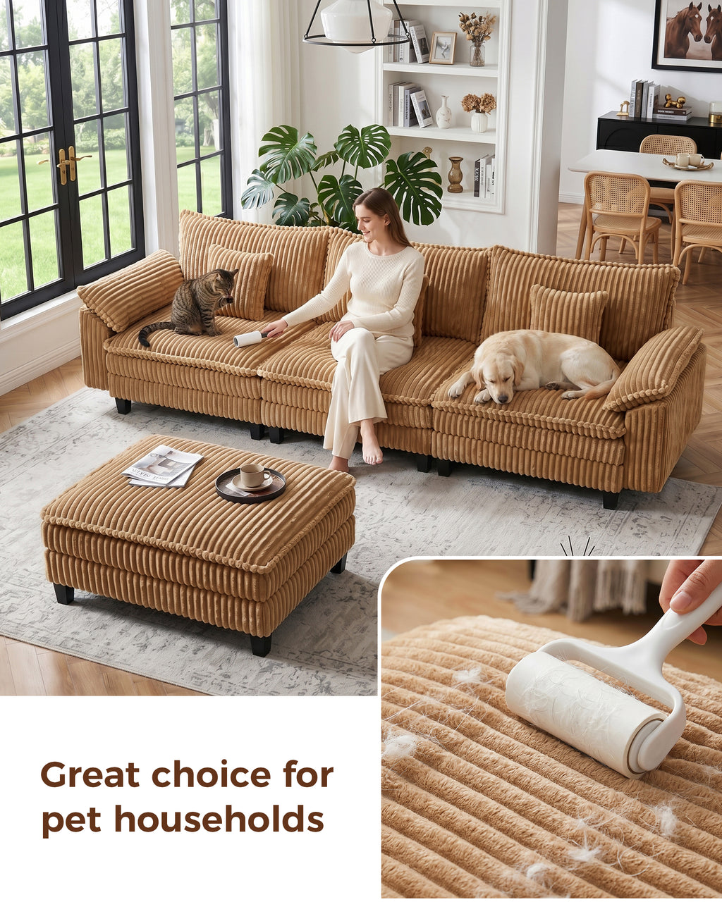 113" Modular L-Shaped Cloud Sectional Sofa - Camel
