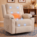360° Swivel Rocker Recliner Chair with Heat & 8-Point Massage, Oversized Manual Nursery Glider Recliner with USB Port, Cup Holders, Storage Pockets, 400 lbs Capacity - Cream Beige