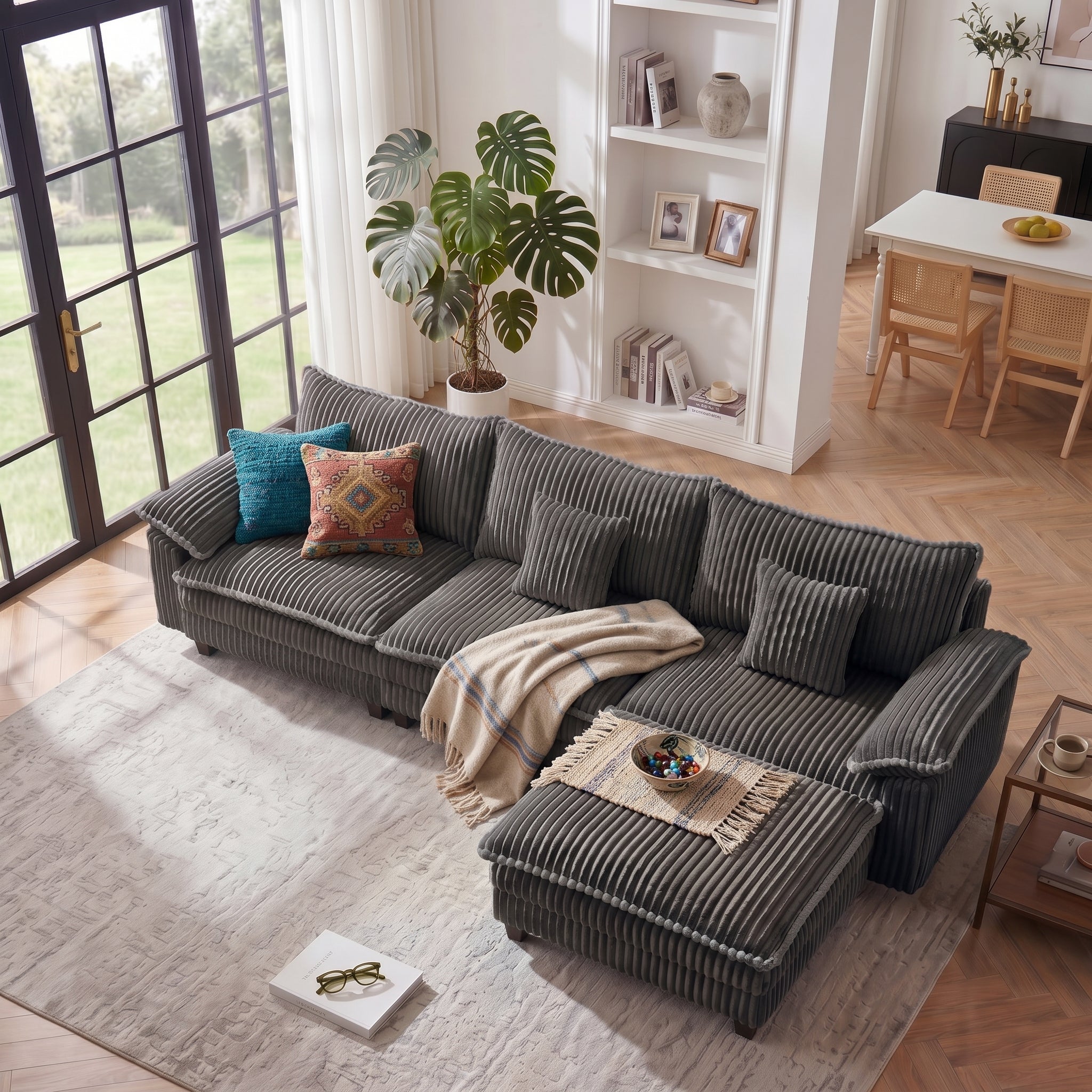 113" Modular Sectional Sofa,L-Shaped Cloud Couch for Living Room，Gray
