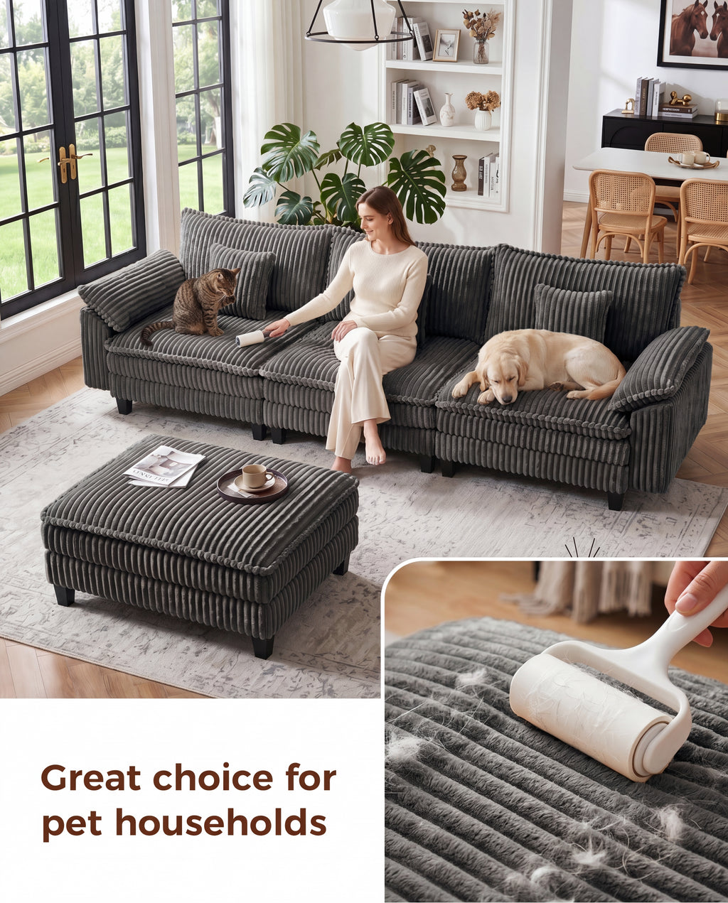 113" Modular Sectional Sofa,L-Shaped Cloud Couch for Living Room，Gray