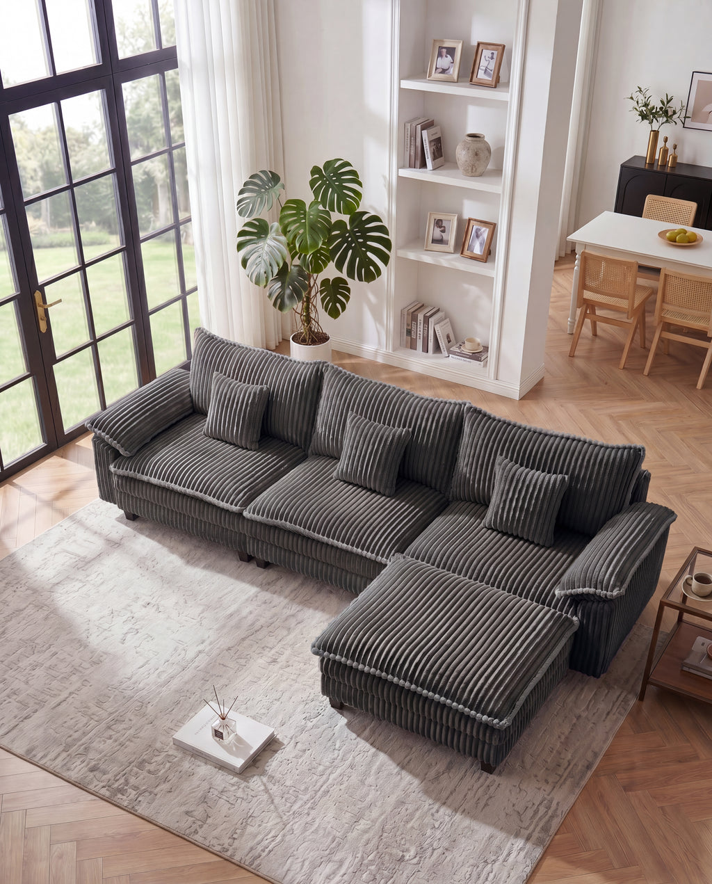 113" Modular Sectional Sofa,L-Shaped Cloud Couch for Living Room，Gray