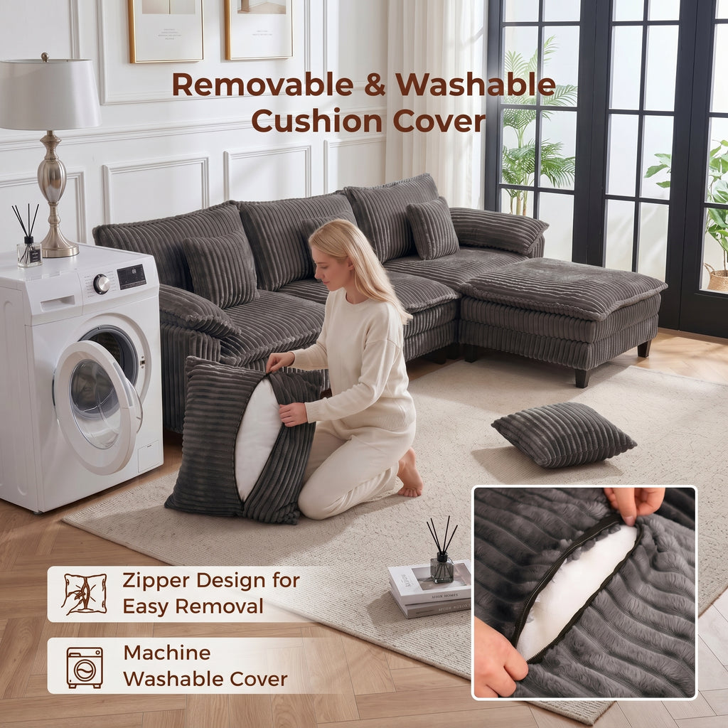 83" Deep Seat Cloud Loveseat Sofa - Gray Corduroy