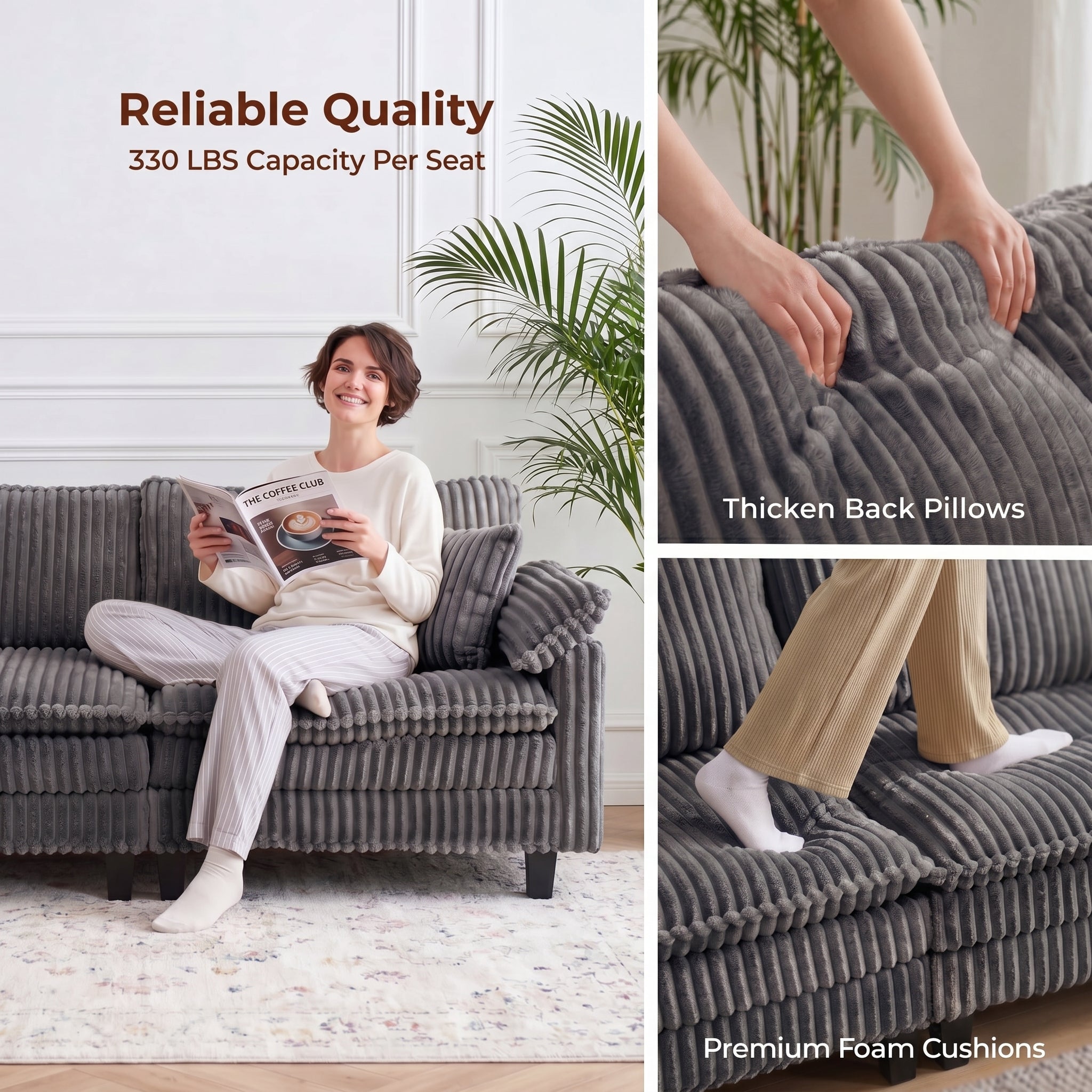 83" Deep Seat Cloud Loveseat Sofa - Gray Corduroy