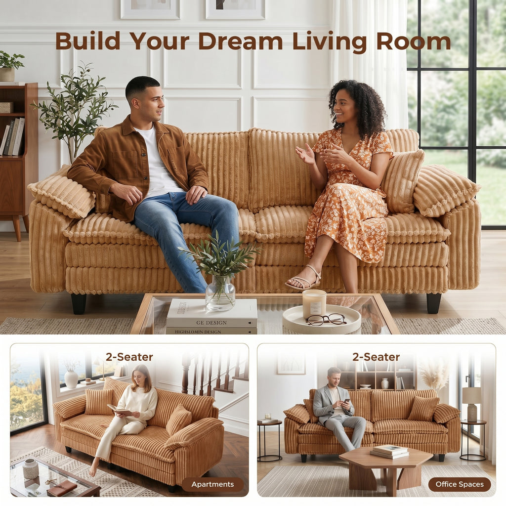 Aspen 83" Deep Seat Cloud Loveseat Sofa - Camel Corduroy