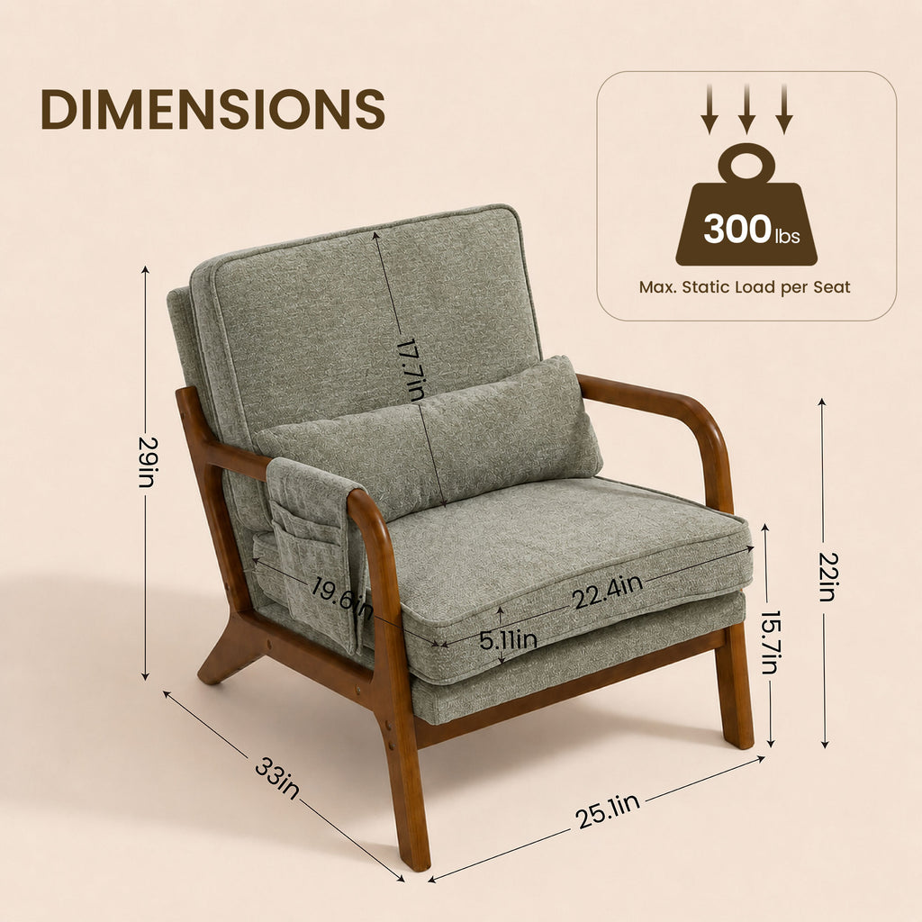 Mid-Century Modern Accent Chair with Side Storage Pocket