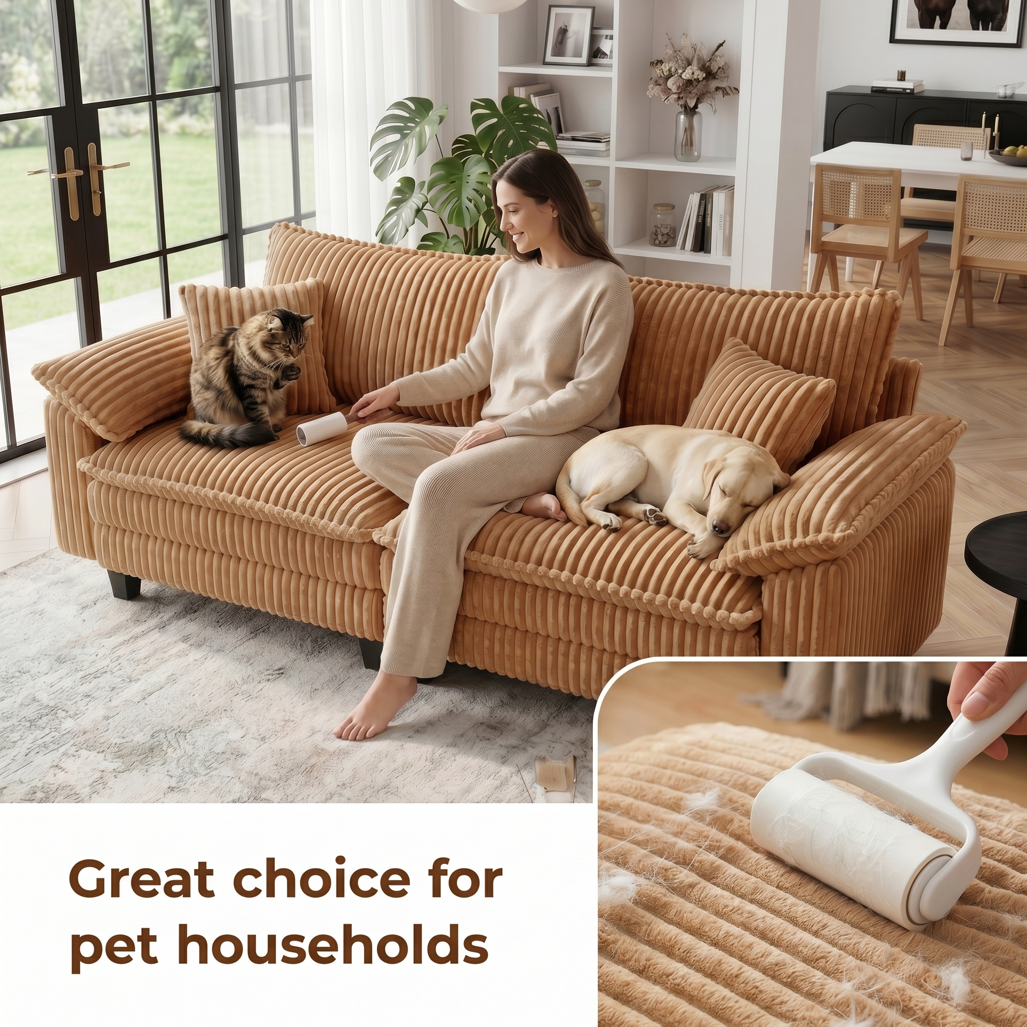 Aspen 83" Deep Seat Cloud Loveseat Sofa - Camel Corduroy
